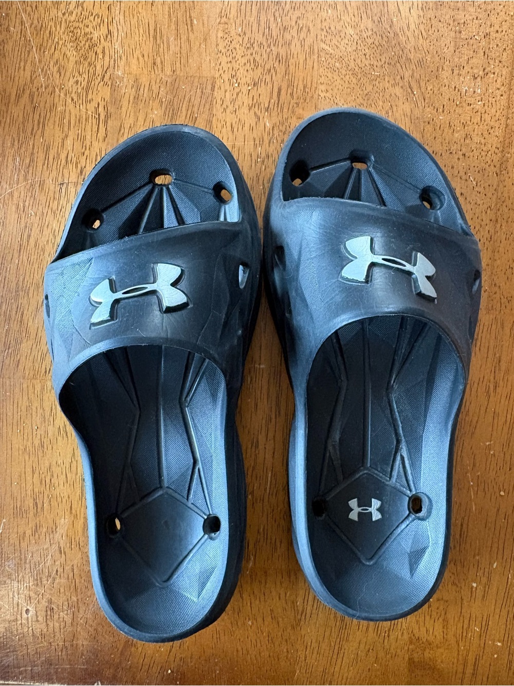 Under Armour Black Slip-On Slide Sandals with Silver Logo